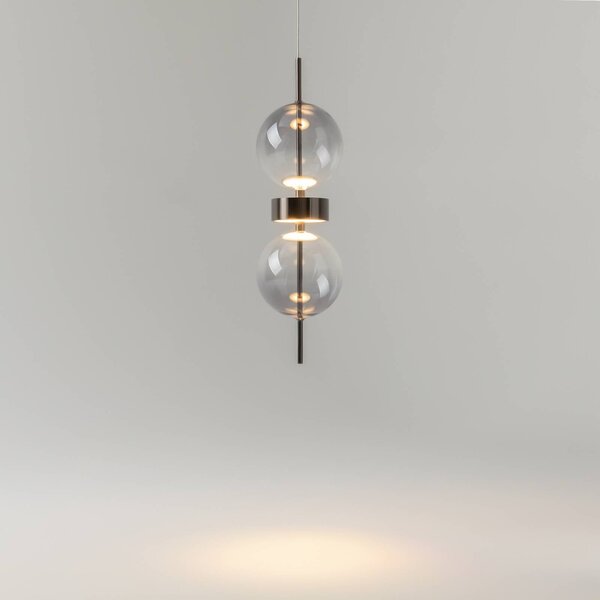 LED závesné svietidlo DOUBLE MOON, dymovo šedé, Ø 12 cm, sklo, Hliník / sivá / zinok, Obývacia izba / jedáleň, Sklo, Moderný, Závesné svietidlo