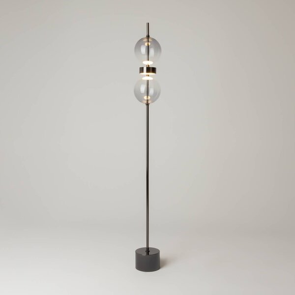 LED stojacia lampa DOUBLE MOON, čierna/dymovo sivá, výška 146 cm, Hliník / sivá / zinok, Obývacia izba / jedáleň, kov, Moderný, Stojaca lampa