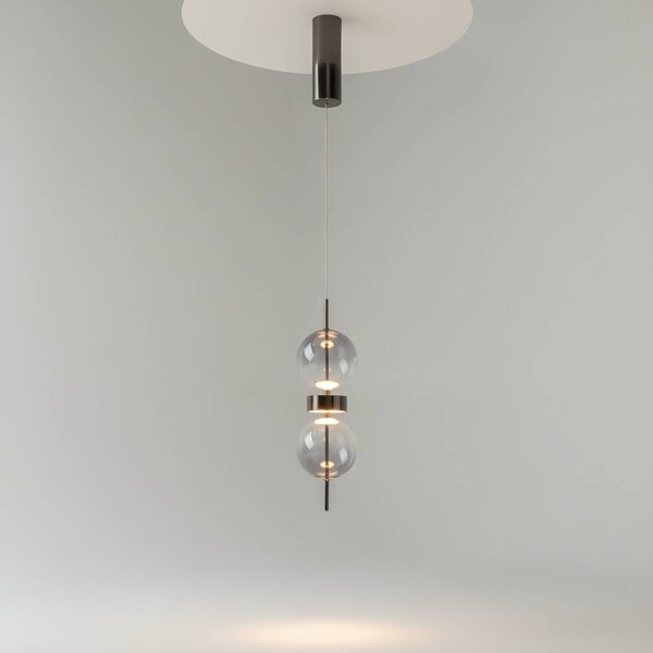LED závesné svietidlo DOUBLE MOON, dymovo šedé, Ø 12 cm, sklo, Hliník / sivá / zinok, Obývacia izba / jedáleň, Sklo, Moderný, Závesné svietidlo