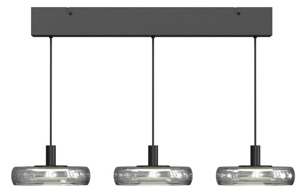 LED závesné svietidlo FLOAT, sivá/čierna, 3-pl., 68 cm, sklo/kov, Hliník / sivá / zinok, Obývacia izba / jedáleň, Sklo, Moderný, Závesné svietidlo