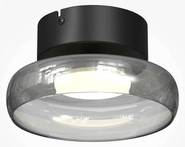 Stropné LED svetlo FLOAT, šedá/čierna, Ø 20 cm, sklo/kov, Hliník / sivá / zinok, Obývacia izba / jedáleň, Sklo, Moderný, Stropné svetlo polkruhové s priestorom