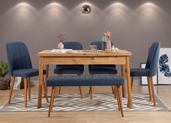 Kalune Design Jedálenský set Santiago dub/tmavomodrý