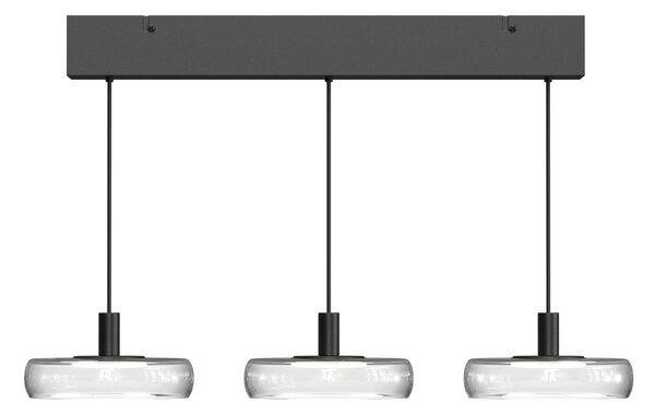LED závesné svietidlo FLOAT, číra/čierna, 3-pl., 68 cm, sklo/kov, Jasné / priehľadné, Obývacia izba / jedáleň, Sklo, Moderný, Závesné svietidlo