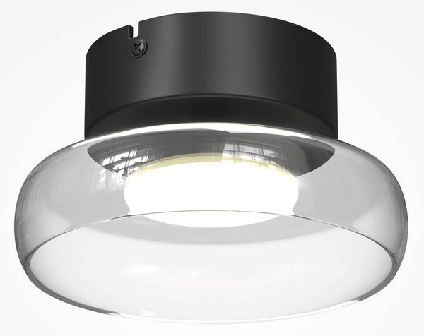 Maytoni Stropné LED svetlo FLOAT, číre/čierne, Ø 20 cm, sklo/kov, Jasné / priehľadné, Obývacia izba / jedáleň, Sklo, Moderný, Stropné svetlo polkruhové s priestorom