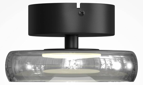 Stropné LED svetlo FLOAT, šedá/čierna, Ø 20 cm, sklo/kov, Hliník / sivá / zinok, Obývacia izba / jedáleň, Sklo, Moderný, Stropné svetlo polkruhové s priestorom
