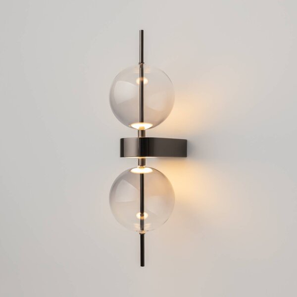 LED nástenné svetlo DOUBLE MOON, dymovo šedá, výška 43 cm, sklo, Hliník / sivá / zinok, Obývacia izba / jedáleň, Sklo, Moderný, Nástenné svietidlo