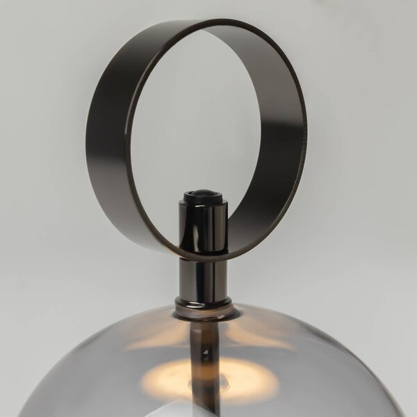 Stolová LED lampa na batérie DOUBLE MOON, dymovo šedá, výška 25 cm, sklo, Hliník / sivá / zinok, Obývacia izba / jedáleň, Sklo, Moderný, Stojacie svietidlo