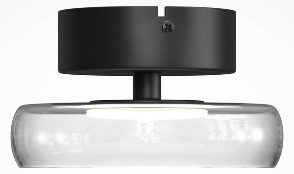 Maytoni Stropné LED svetlo FLOAT, číre/čierne, Ø 20 cm, sklo/kov, Jasné / priehľadné, Obývacia izba / jedáleň, Sklo, Moderný, Stropné svetlo polkruhové s priestorom