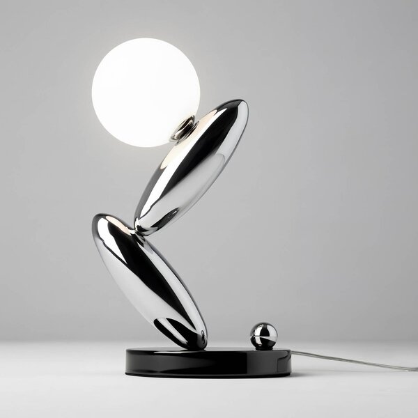 Stolová LED lampa RESONANCE, platinová/opálová, 37 cm, kov/sklo, stmievateľné, Hliník / sivá / zinok, Obývacia izba / jedáleň, kov, Moderný, Guľa