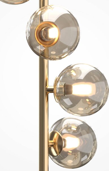 Stojacia lampa Dallas, zlatá/hnedá, výška 150 cm, 6-pl., stmievač, Mosadz / zlato, Obývacia izba / jedáleň, Sklo, Moderný, Stojaca lampa