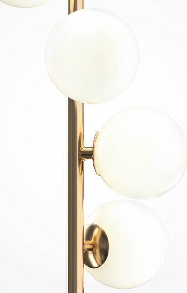 Maytoni Stojacia lampa Dallas, zlatá/biela, výška 150 cm, 6-pl., stmievač, Mosadz / zlato, Obývacia izba / jedáleň, Sklo, Moderný, Stojaca lampa