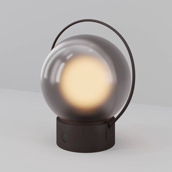 Stolová LED lampa na batérie Elyra, hnedá, výška 20 cm, IP54, stmievač, Hnedá / hrdzavá, Obývacia izba / jedáleň, Sklo, Moderný, Stojacie svietidlo