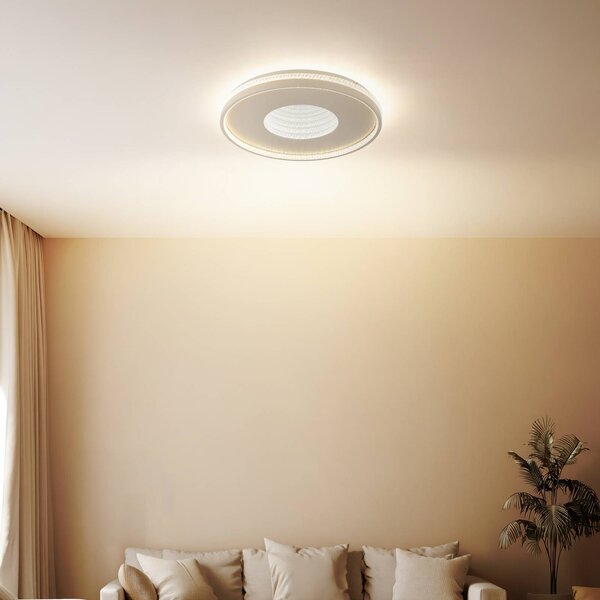 Stropné LED svetlo Shirley, piesková farba, Ø 51 cm, stmievateľné, Krémová / jantárovo žltá, Obývacia izba / jedáleň, kov, Závesné svietidlo