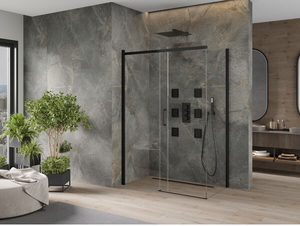 Mexen Omega sprchová kabína posuvná 130 x 70 cm, priehľadná, čierna - 825-130-070-70-00