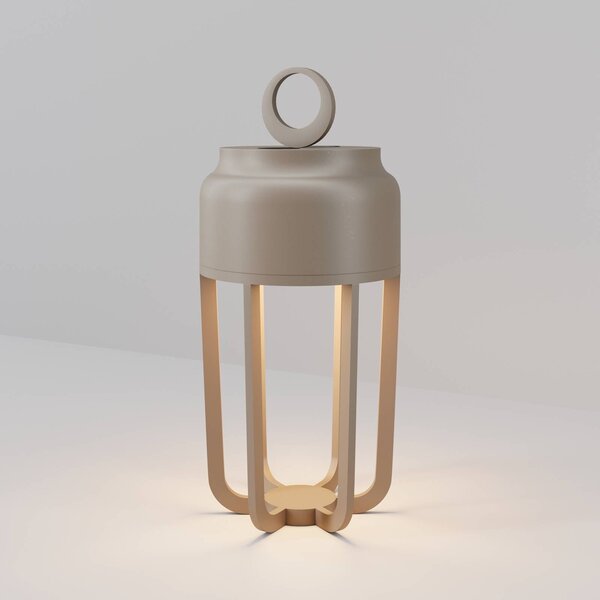 Stolová LED lampa na batérie Vetra, béžová, výška 22 cm, kovová, IP54,, Krémová / jantárovo žltá, Obývacia izba / jedáleň, kov, Moderný, Lampáš