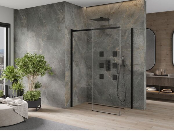 Mexen Omega sprchová kabína posuvná 130 x 70 cm, priehľadná, čierna - 825-130-070-70-00