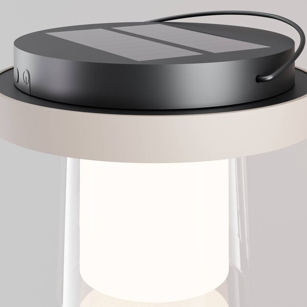 Solárna stolová LED lampa Lantra s osvetlením, biela, výška 10 cm, IP44,, Biela / opálová, Obývacia izba / jedáleň, Plast, Moderný, Stojacie svietidlo