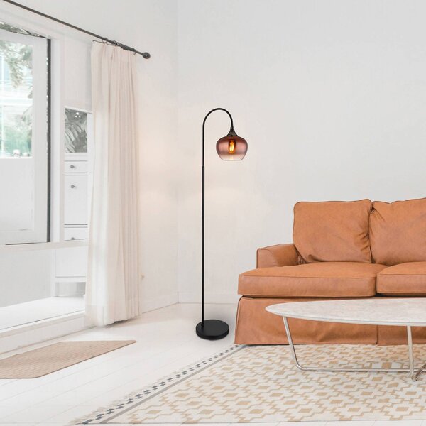 Stojacia lampa Maxy, medená/čierna, sklo, výška 150 cm, E27, Meď, Obývacia izba / jedáleň, Sklo, Stojaca lampa