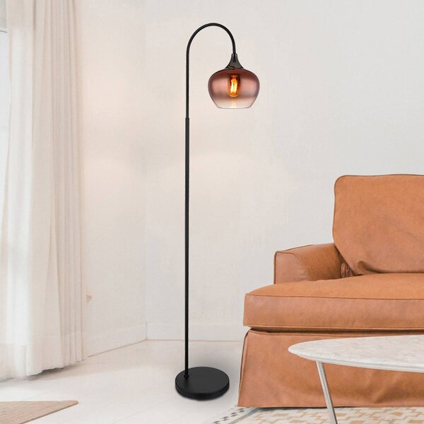 Stojacia lampa Maxy, medená/čierna, sklo, výška 150 cm, E27, Meď, Obývacia izba / jedáleň, Sklo, Stojaca lampa