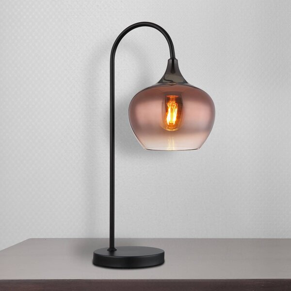 Stolová lampa Maxy, medená/čierna, sklo, výška 54 cm, E27, Meď, Obývacia izba / jedáleň, Sklo, Stojacie svietidlo