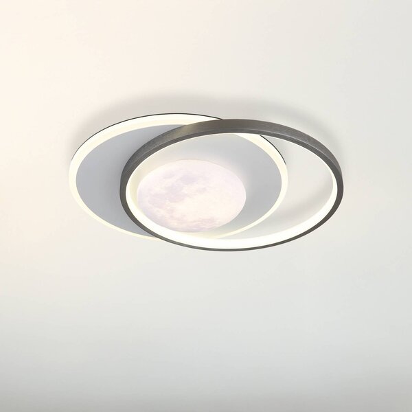 Stropné LED svetlo Moon, čierna/sivá, kov, 37 cm, Čierna, Chodba, kov, Závesné svietidlo