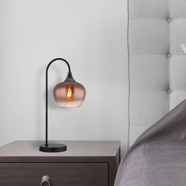 Stolová lampa Maxy, medená/čierna, sklo, výška 54 cm, E27, Meď, Obývacia izba / jedáleň, Sklo, Stojacie svietidlo