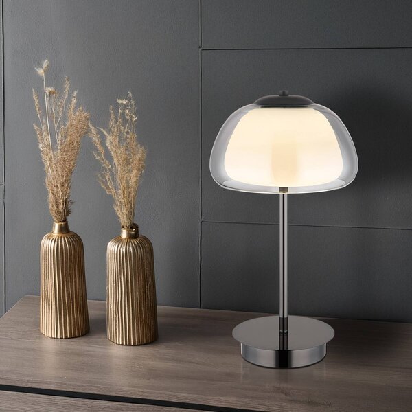 Stolová LED lampa Avila, dymovo šedá/čierna, sklo, stmievateľné, Hliník / sivá / zinok, Obývacia izba / jedáleň, Sklo, Stolová lampa