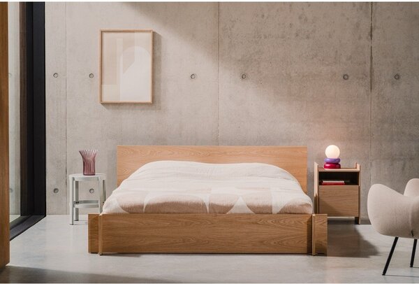 Dvojlôžková posteľ z drevotriesky/z preglejky v dekore duba s roštom 140x200 cm v prírodnej farbe Valt – noo.ma