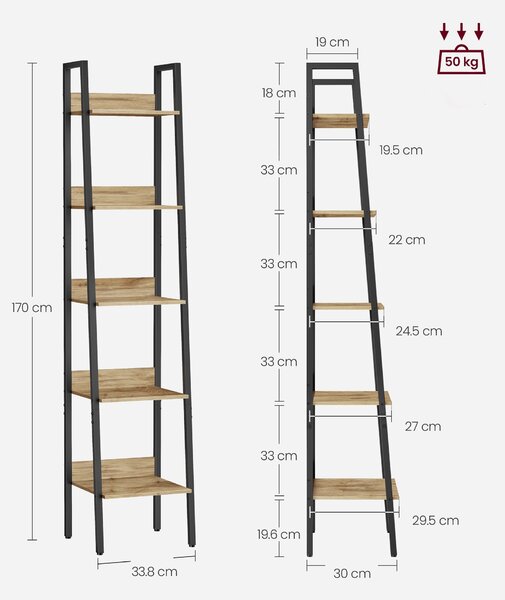 Dekorstudio Regál do obývačky LLS109B88 z dreva a kovu 33×30×170 cm - dub artisan