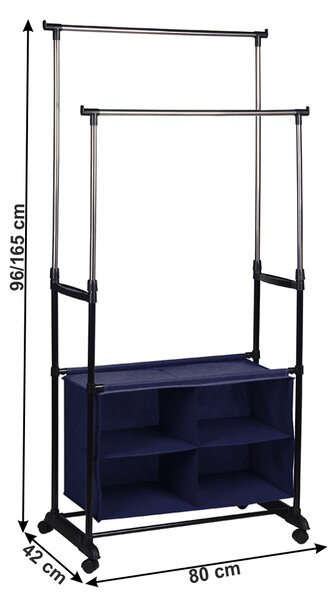KONDELA Dvojradový vešiak s boxom, strieborná/čierna, SANDOR