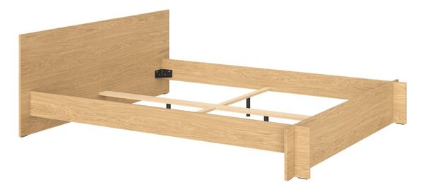 Dvojlôžková posteľ z drevotriesky/z preglejky v dekore duba s roštom 140x200 cm v prírodnej farbe Valt – noo.ma