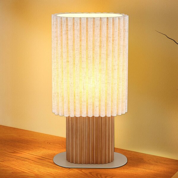 Stolová lampa Jannie, prírodná/hnedá/piesková, ľan, 45 cm, E27, Krémová / jantárovo žltá, Obývacia izba / jedáleň, Textil / látka / hodváb, Stolová lampa