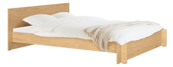 Dvojlôžková posteľ z drevotriesky/z preglejky v dekore duba s roštom 140x200 cm v prírodnej farbe Valt – noo.ma