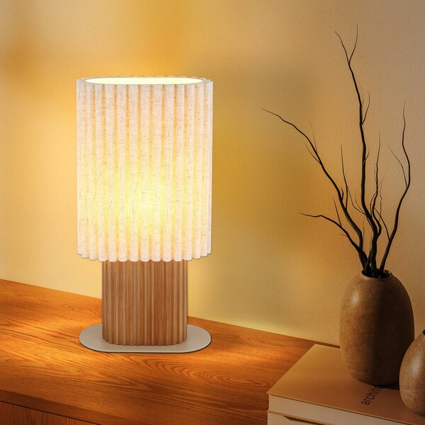 Stolová lampa Jannie, prírodná/hnedá/piesková, ľan, 45 cm, E27, Krémová / jantárovo žltá, Obývacia izba / jedáleň, Textil / látka / hodváb, Stolová lampa