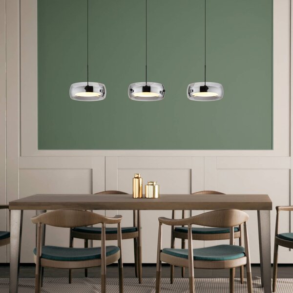 LED závesné svietidlo Livion, dymovo šedá/čierna, sklo, 85 cm, Hliník / sivá / zinok, Obývacia izba / jedáleň, Sklo, Závesné svietidlo