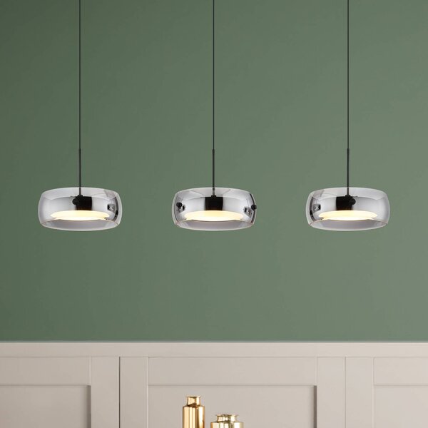 LED závesné svietidlo Livion, dymovo šedá/čierna, sklo, 85 cm, Hliník / sivá / zinok, Obývacia izba / jedáleň, Sklo, Závesné svietidlo