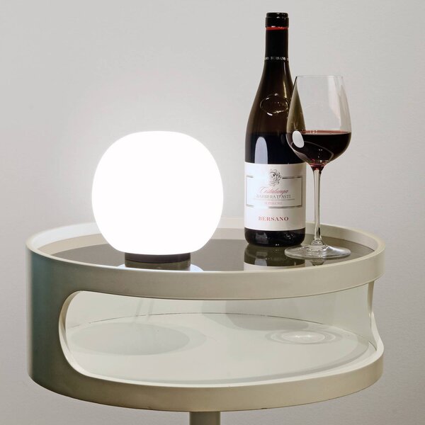 Casablanca Stolová lampa Acai, biela/čierna, sklo, Ø 16 cm, E27, Biela / opálová, Obývacia izba / jedáleň, Sklo, Stojacie svietidlo