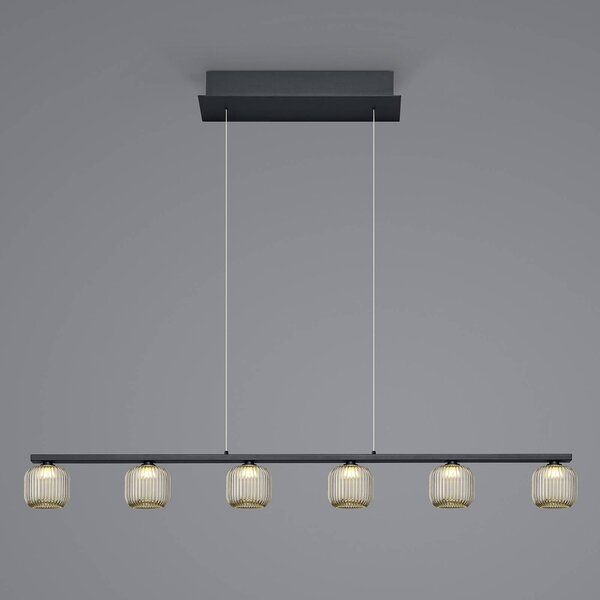 Závesné svietidlo Loft LED s dymovým sklom, šesť svetiel