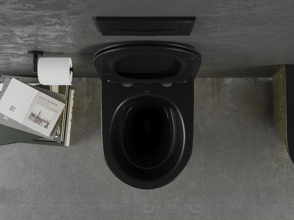 Mexen Lena WC misa bez okrajovania s pomaly zatvárajúcim sa sedadlom slim, duroplast, čierny mat/zlatý vzor šupiny - 30224078