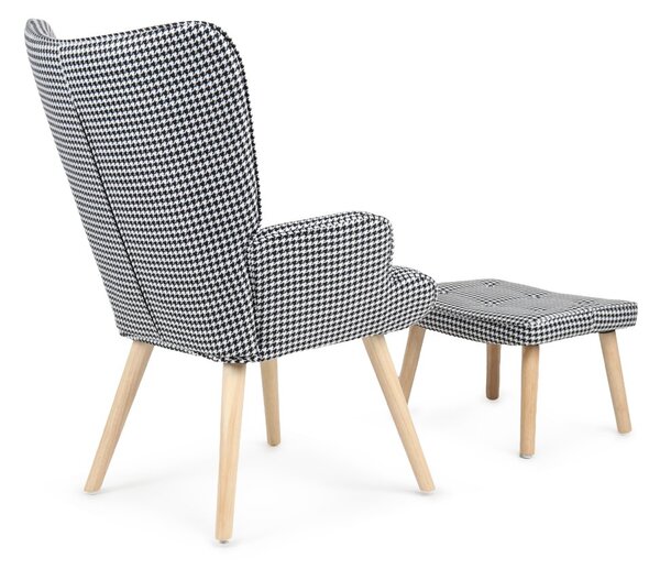 Relaxačné kreslo ušiak LISA + taburet — masív, látka, vzor pepito