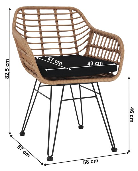 KONDELA Záhradné kreslo, prírodná/čierna, VALIN