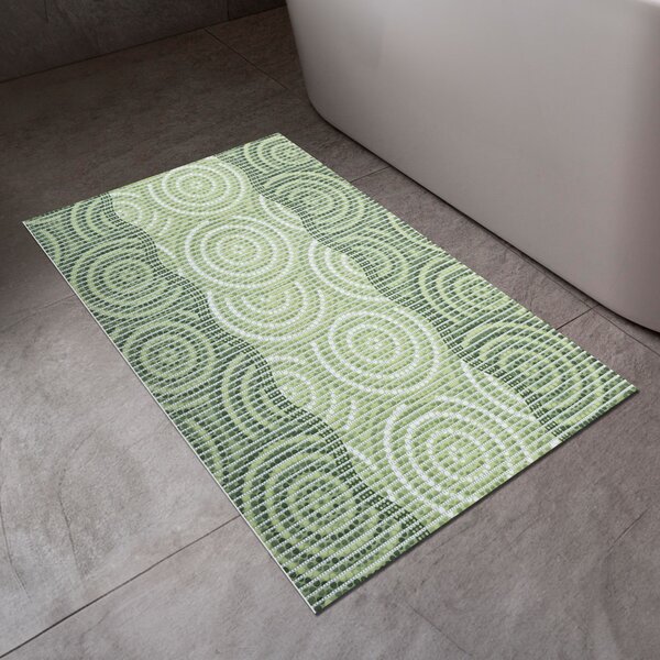 Kúpeľňová penová rohož / predložka PRO-044 Zelené kruhy a vlnky - metráž šírka 65 cm