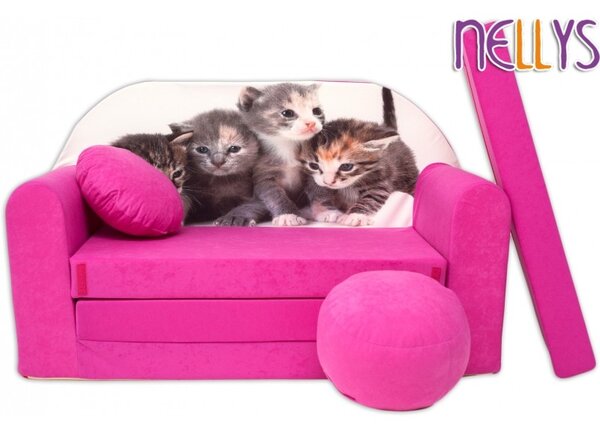 NELLYS Rozkladacia detská pohovka 35R - Mačičky v ružovej