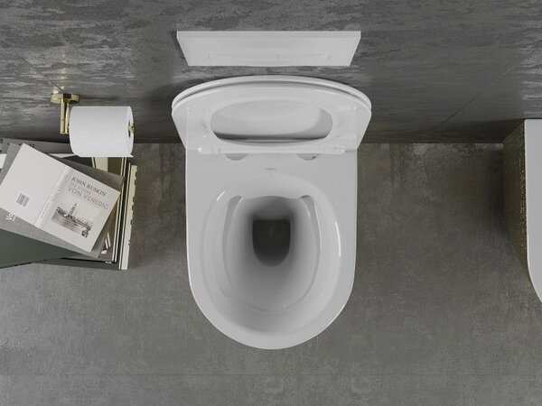 Mexen Lena WC misa Rimless so sedadlom s tichým zatváraním slim, duroplast, biela/zlatý vzor šupiny - 30224008