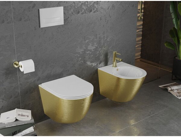 Mexen Lena WC miska Rimless s pomaly zatvárajúcim sa slim sedadlom, duroplast, biela/zlatá vzor línie - 30224007
