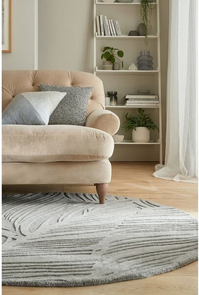 Sivý vlnený okrúhly koberec ø 160 cm Leaf - Flair Rugs