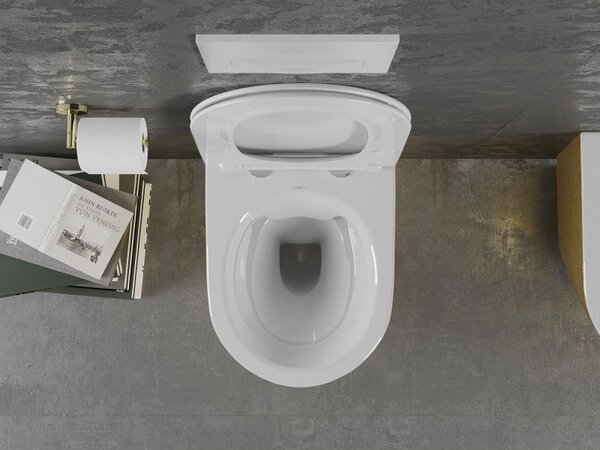 Mexen Lena WC miska Rimless s pomaly zatvárajúcim sa slim sedadlom, duroplast, biela/zlatá vzor línie - 30224007