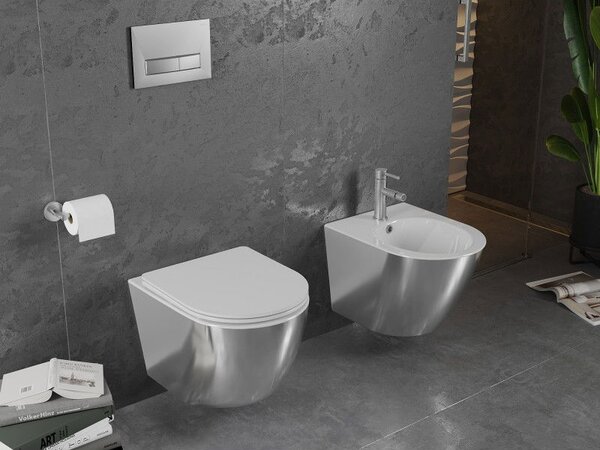 Mexen Lena WC misa Rimless s pomaly padajúcou doskou slim, duroplast, biela/strieborná - 30224004