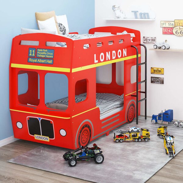 Poschodová posteľ londýnsky autobus červený MDF 90x200 cm