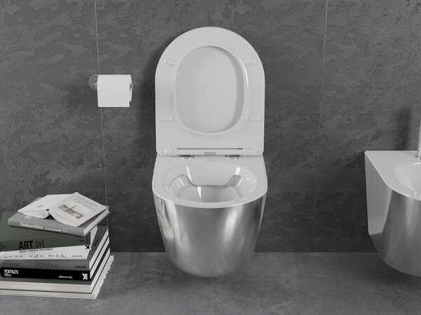 Mexen Lena WC misa Rimless s pomaly padajúcou doskou slim, duroplast, biela/strieborná - 30224004